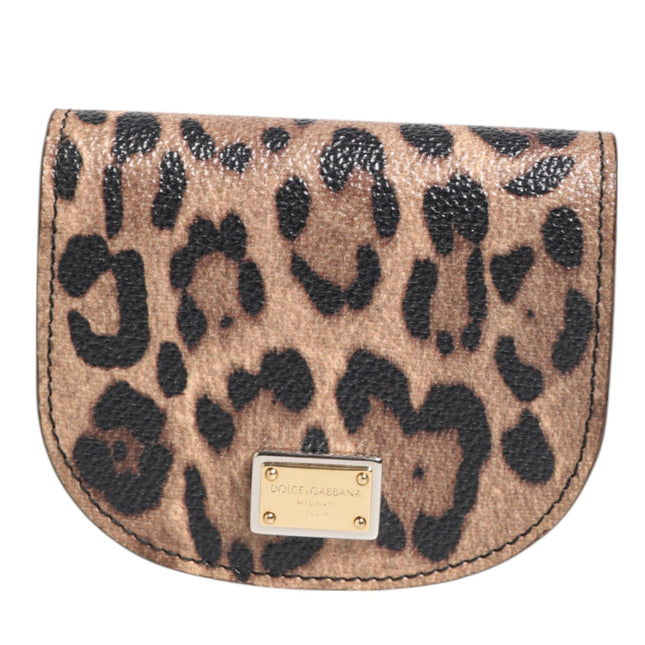 Dolce & Gabbana Brown Black Calf Leather Leopard Print Logo Plaque Wallet
