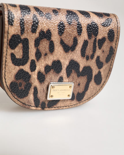 Dolce & Gabbana Brown Black Calf Leather Leopard Print Logo Plaque Wallet