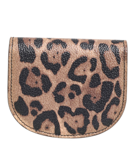 Dolce & Gabbana Brown Black Calf Leather Leopard Print Logo Plaque Wallet