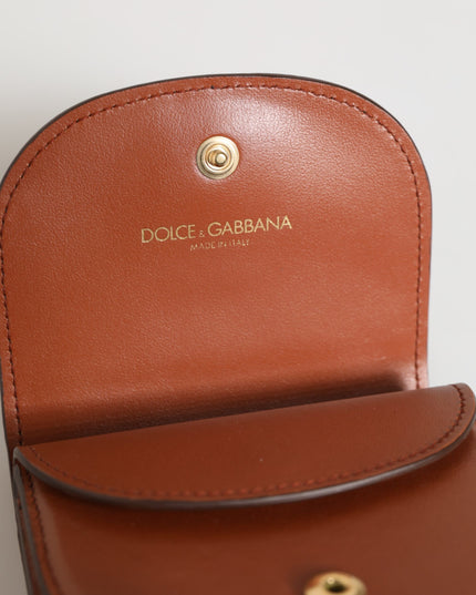 Dolce & Gabbana Brown Black Calf Leather Leopard Print Logo Plaque Wallet