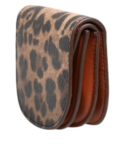 Dolce & Gabbana Brown Leopard Print Calf Leather Small Coin Purse Wallet