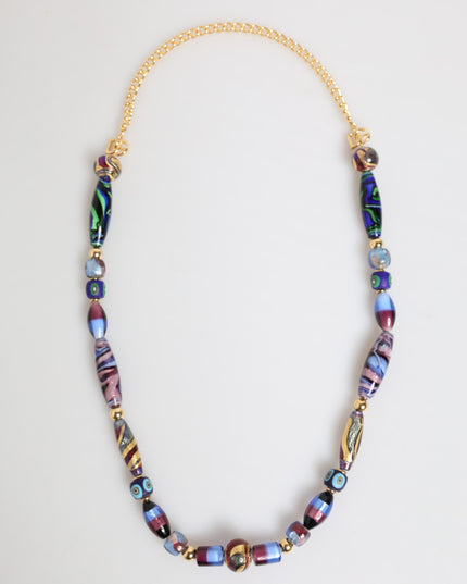 Dolce & Gabbana Multicolor Murano Glass Beads Gold Brass Chain Jewelry Necklace