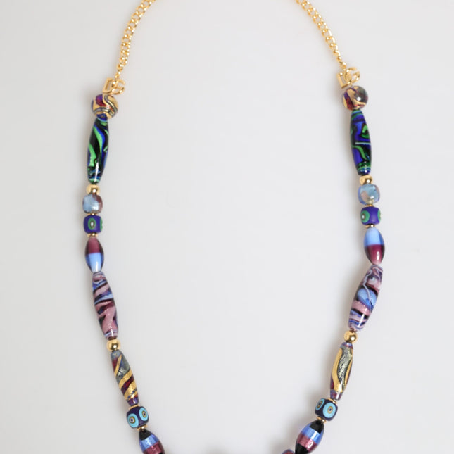 Dolce & Gabbana Multicolor Murano Glass Beads Gold Brass Chain Jewelry Necklace