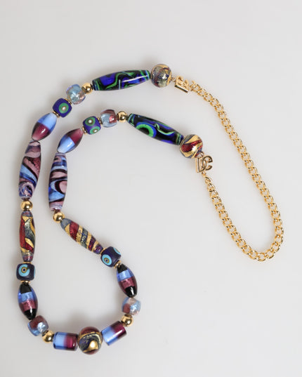 Dolce & Gabbana Multicolor Murano Glass Beads Gold Brass Chain Jewelry Necklace