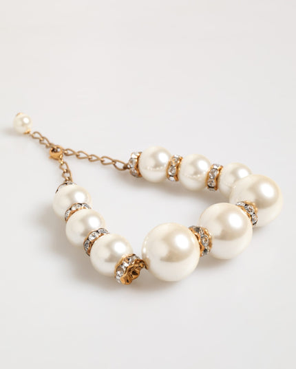 Dolce & Gabbana Gold Brass Faux Pearl Crystal Statement Luxury Jewelry Necklace