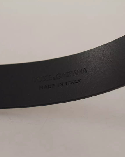 Dolce & Gabbana Calf Leather Silver Tone Black Metal Buckle Belt