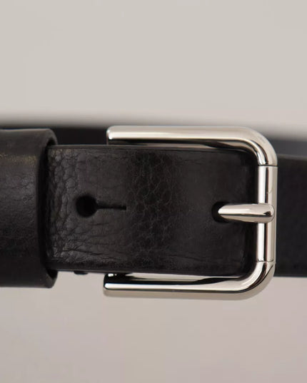 Dolce & Gabbana Calf Leather Silver Tone Black Metal Buckle Belt