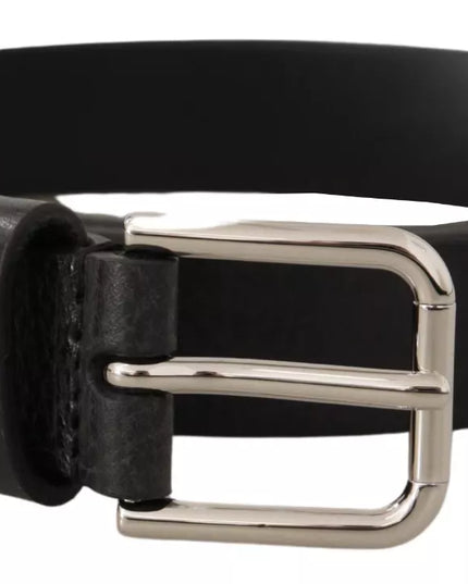 Dolce & Gabbana Calf Leather Silver Tone Black Metal Buckle Belt