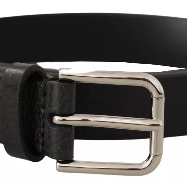 Dolce & Gabbana Calf Leather Silver Tone Black Metal Buckle Belt
