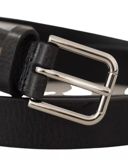 Dolce & Gabbana Calf Leather Silver Tone Black Metal Buckle Belt