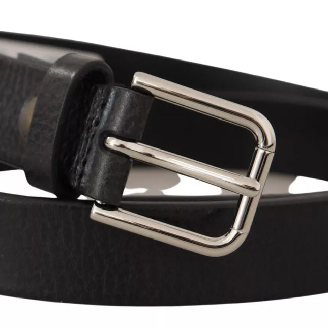Dolce & Gabbana Calf Leather Silver Tone Black Metal Buckle Belt