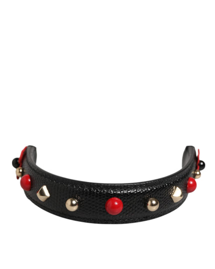 Dolce & Gabbana Black Embellished Leather Bag Handle Women Shoulder Strap