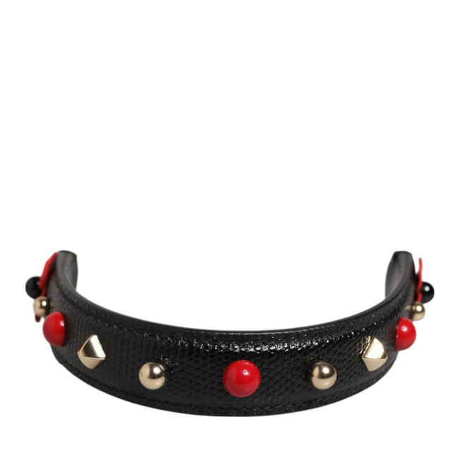 Dolce & Gabbana Black Embellished Leather Bag Handle Women Shoulder Strap