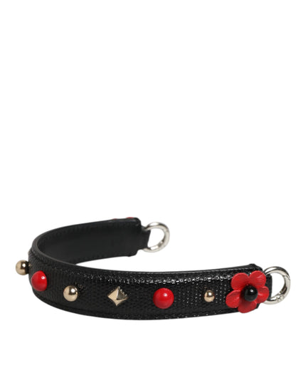Dolce & Gabbana Black Embellished Leather Bag Handle Women Shoulder Strap
