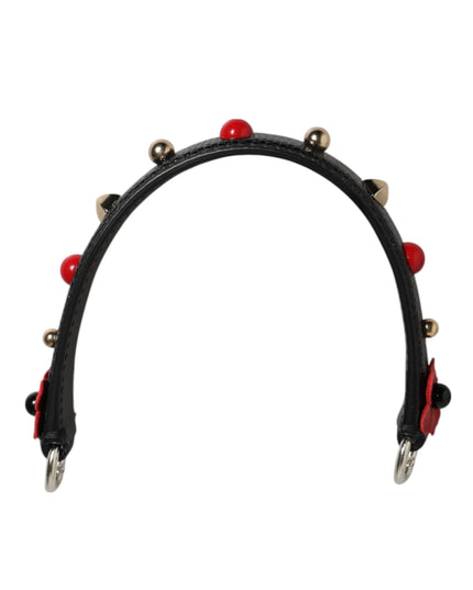 Dolce & Gabbana Black Embellished Leather Bag Handle Women Shoulder Strap