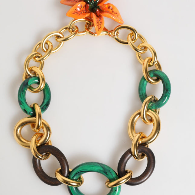 Dolce & Gabbana Multicolor Gold Brass Tiger Lily Floral Chai Necklace