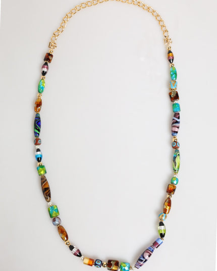 Dolce & Gabbana Multicolor Murano Glass Beads Gold Chain Jewelry Necklace