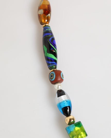 Dolce & Gabbana Multicolor Murano Glass Beads Gold Chain Jewelry Necklace