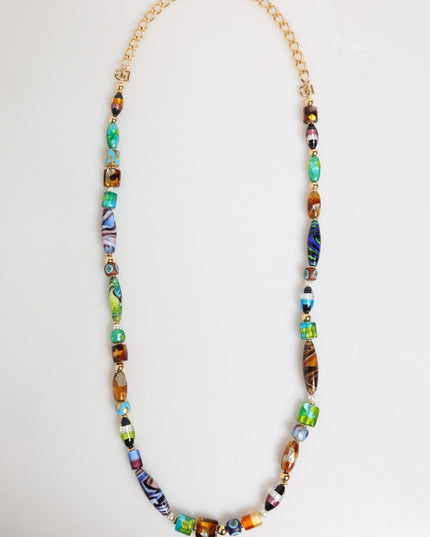 Dolce & Gabbana Multicolor Murano Glass Beads Gold Chain Jewelry Necklace