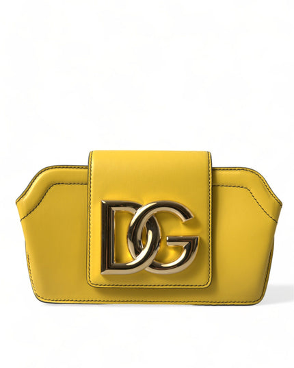 Dolce & Gabbana Yellow Smooth Leather DG Logo Clutch Crossbody Case Bag