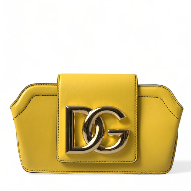 Dolce & Gabbana Yellow Smooth Leather DG Logo Clutch Crossbody Case Bag
