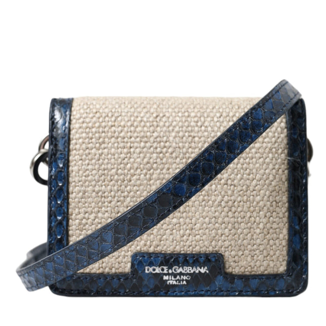 Dolce & Gabbana Beige Raffia Blue Leather Trim Mini Shoulder Purse Crossbody Bag