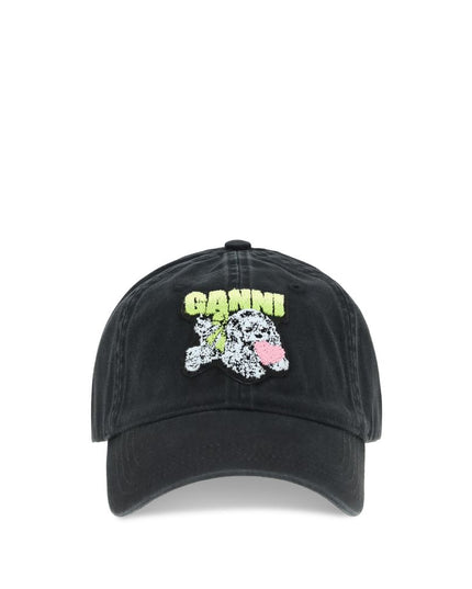 Ganni Black Cotton Cap (Baseball Hat)