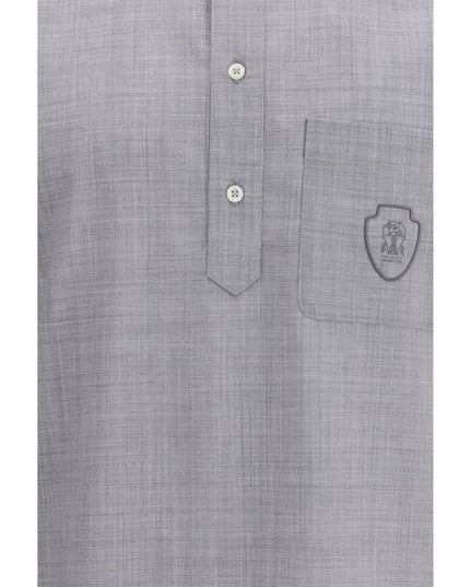 Brunello Cucinelli Gray Fleece Wool Polo Shirt