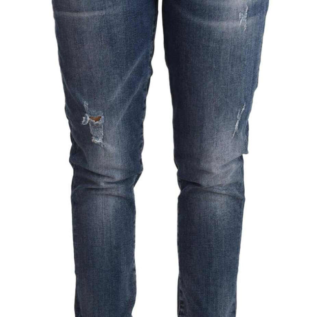 Dolce & Gabbana Blue Distressed Slim Fit Denim Pants Jeans