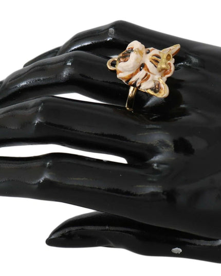 Dolce & Gabbana Gold Brass Resin Beige Dog Pet Accessory Ring