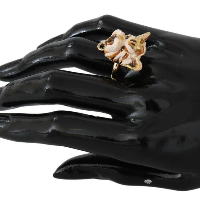 Dolce & Gabbana Gold Brass Resin Beige Dog Pet Accessory Ring