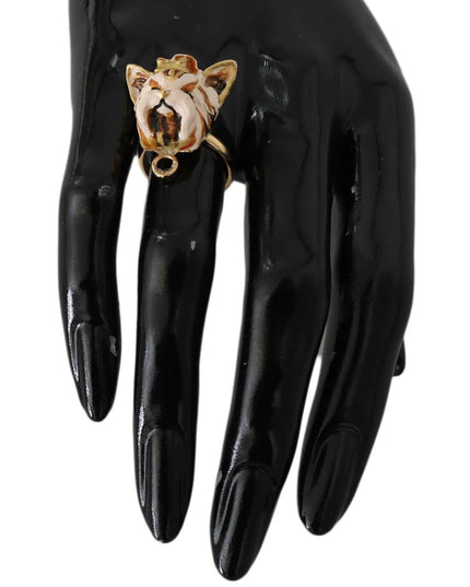 Dolce & Gabbana Gold Brass Resin Beige Dog Pet Accessory Ring