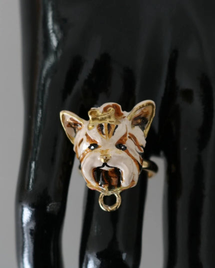 Dolce & Gabbana Gold Brass Resin Beige Dog Pet Accessory Ring