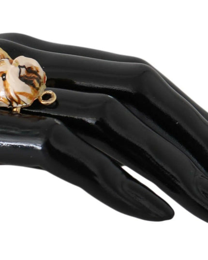 Dolce & Gabbana Gold Brass Resin Beige Dog Pet Accessory Ring