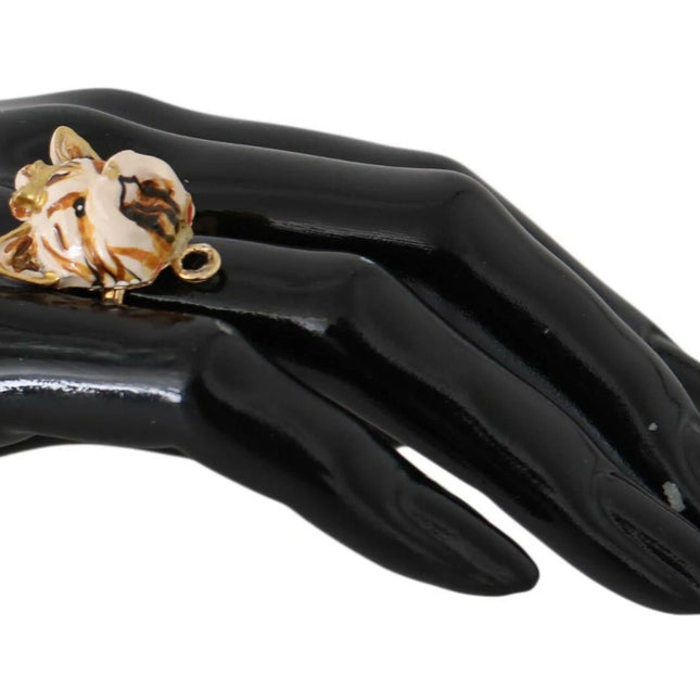 Dolce & Gabbana Gold Brass Resin Beige Dog Pet Accessory Ring