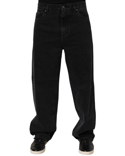 Dolce & Gabbana Black Denim Wide Leg Relaxed Fit Pants Jeans