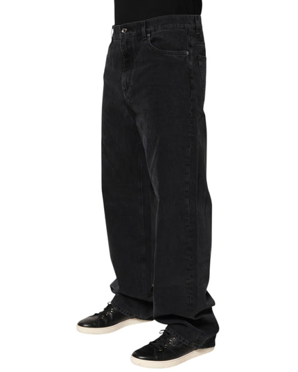Dolce & Gabbana Black Denim Wide Leg Relaxed Fit Pants Jeans