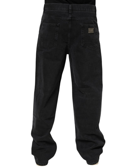 Dolce & Gabbana Black Denim Wide Leg Relaxed Fit Pants Jeans