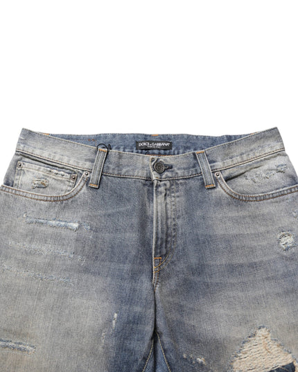 Dolce & Gabbana Blue Distressed Denim Slim Fit Pants Jeans