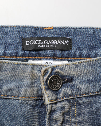Dolce & Gabbana Blue Distressed Denim Slim Fit Pants Jeans