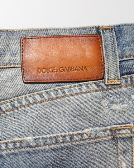 Dolce & Gabbana Blue Distressed Denim Slim Fit Pants Jeans