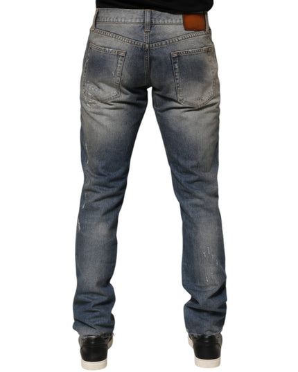 Dolce & Gabbana Blue Distressed Denim Slim Fit Pants Jeans