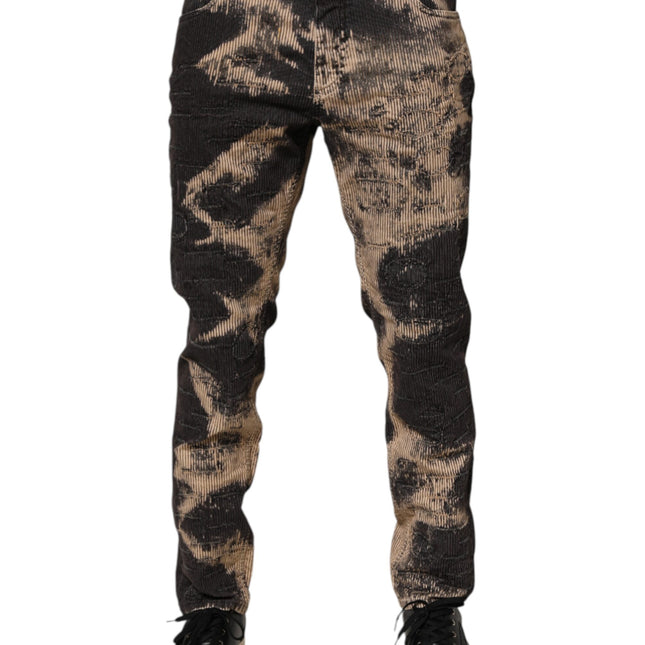 Dolce & Gabbana Beige Black Corduroy Tie-Dye Cotton Blend Pants