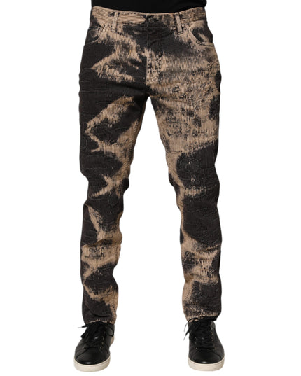 Dolce & Gabbana Beige Black Corduroy Tie-Dye Cotton Blend Pants