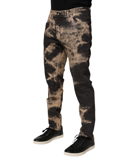 Dolce & Gabbana Beige Black Corduroy Tie-Dye Cotton Blend Pants