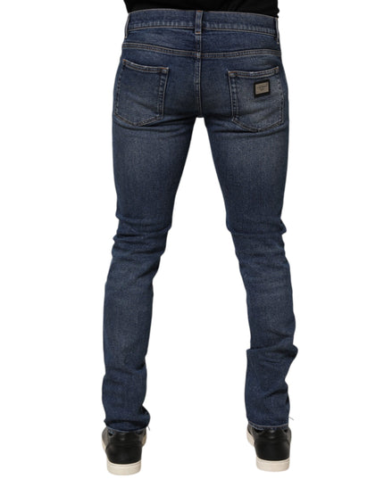 Dolce & Gabbana Blue Cotton Logo Plaque Skinny Men Denim Jeans