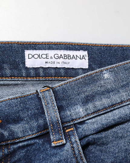 Dolce & Gabbana Blue Cotton Logo Plaque Skinny Men Denim Jeans