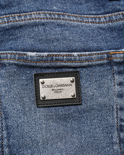 Dolce & Gabbana Blue Cotton Logo Plaque Skinny Men Denim Jeans
