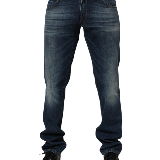 Dolce & Gabbana Dark Blue Washed Cotton Skinny Men Denim Jeans