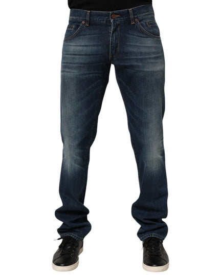 Dolce & Gabbana Dark Blue Washed Cotton Skinny Men Denim Jeans